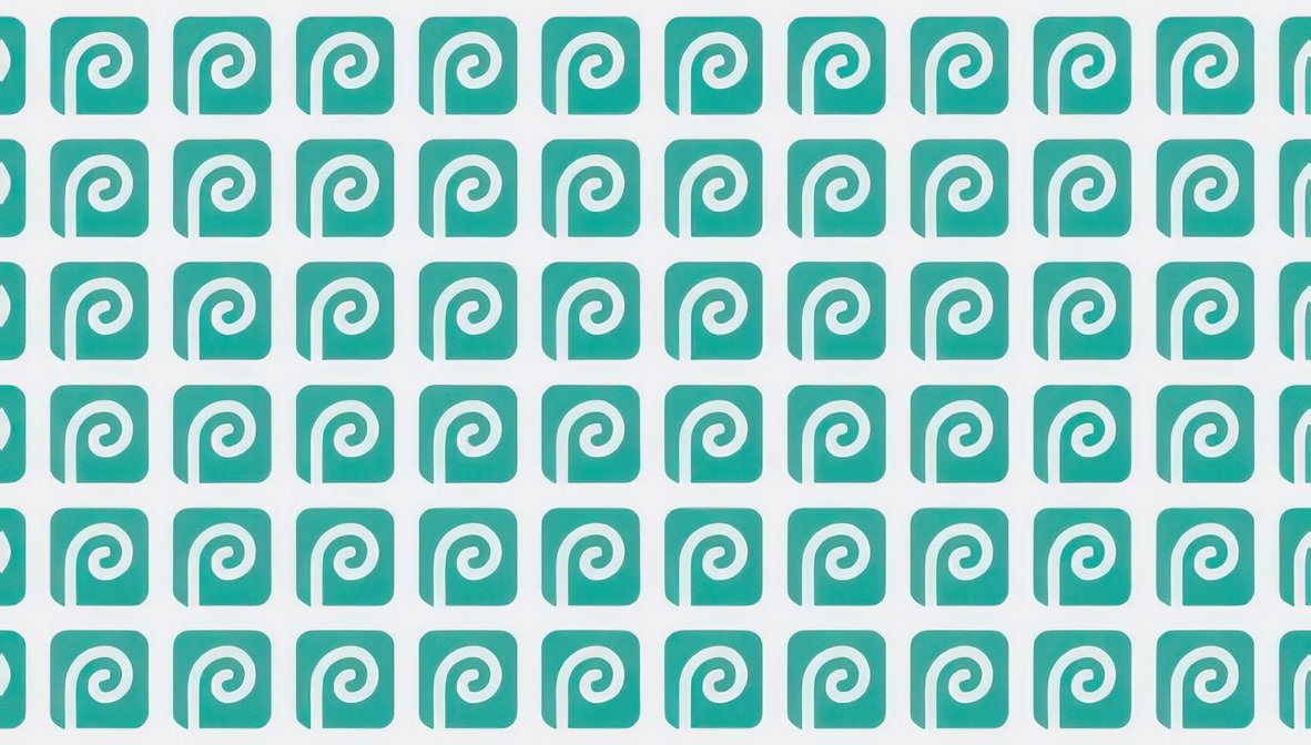 Illustration of the green swirly P Photopea app icon in a repeated pattern.